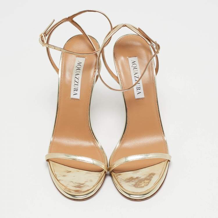 Pre Owned Aquazzura Gold Leather Olie Sandals Size 37