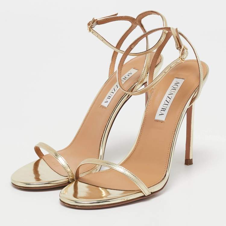 Pre Owned Aquazzura Gold Leather Olie Sandals Size 37
