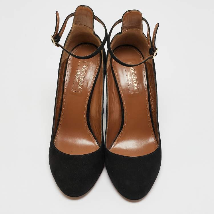 Pre Owned Aquazzura Black Suede Alix Mary Jane Pumps Size 38