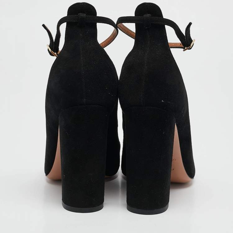 Pre Owned Aquazzura Black Suede Alix Mary Jane Pumps Size 38