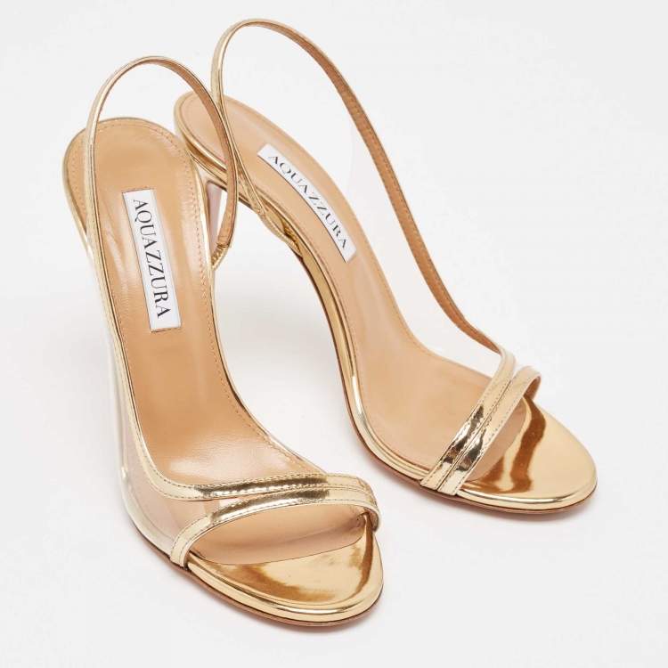 Pre Owned Aquazzura Gold Leather and PVC Nude Slingback Sandals Size 36