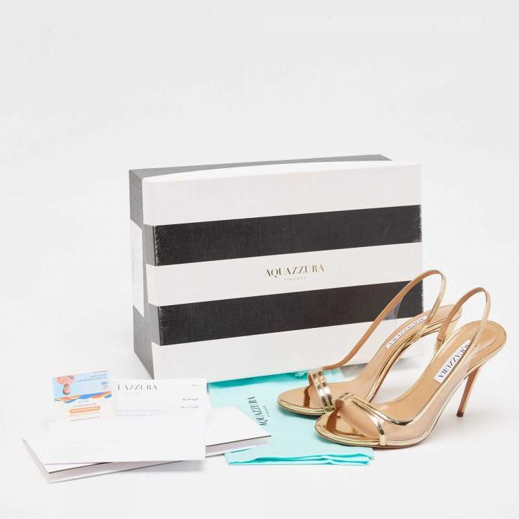 Pre Owned Aquazzura Gold Leather and PVC Nude Slingback Sandals Size 36