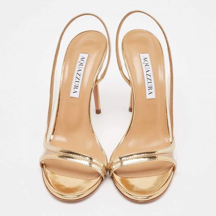 Pre Owned Aquazzura Gold Leather and PVC Nude Slingback Sandals Size 36