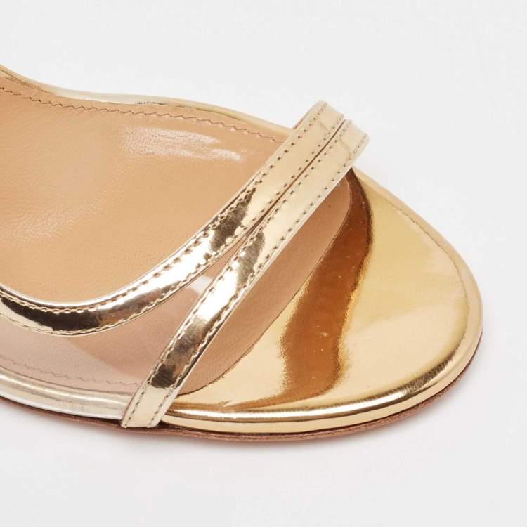 Pre Owned Aquazzura Gold Leather and PVC Nude Slingback Sandals Size 36