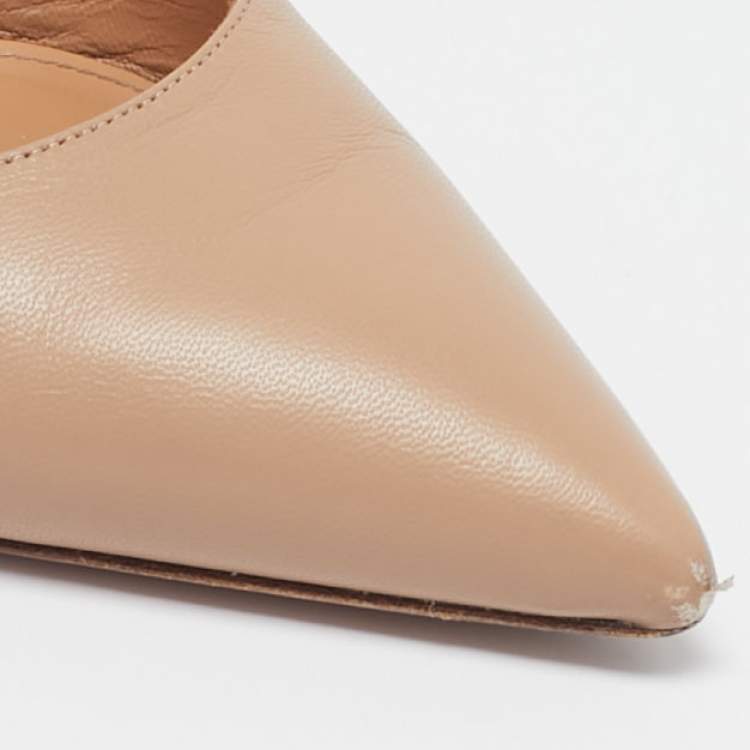 Pre Owned Aquazzura Beige Leather Deneuve Bow Tie Pumps Size 37