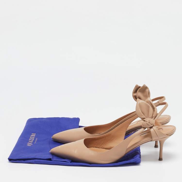 Pre Owned Aquazzura Beige Leather Deneuve Bow Tie Pumps Size 37