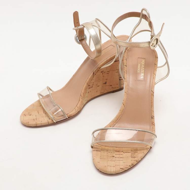 Pre Owned Aquazzura Transparent Leather and PVC Minimalist Wedge Sandals Size 38