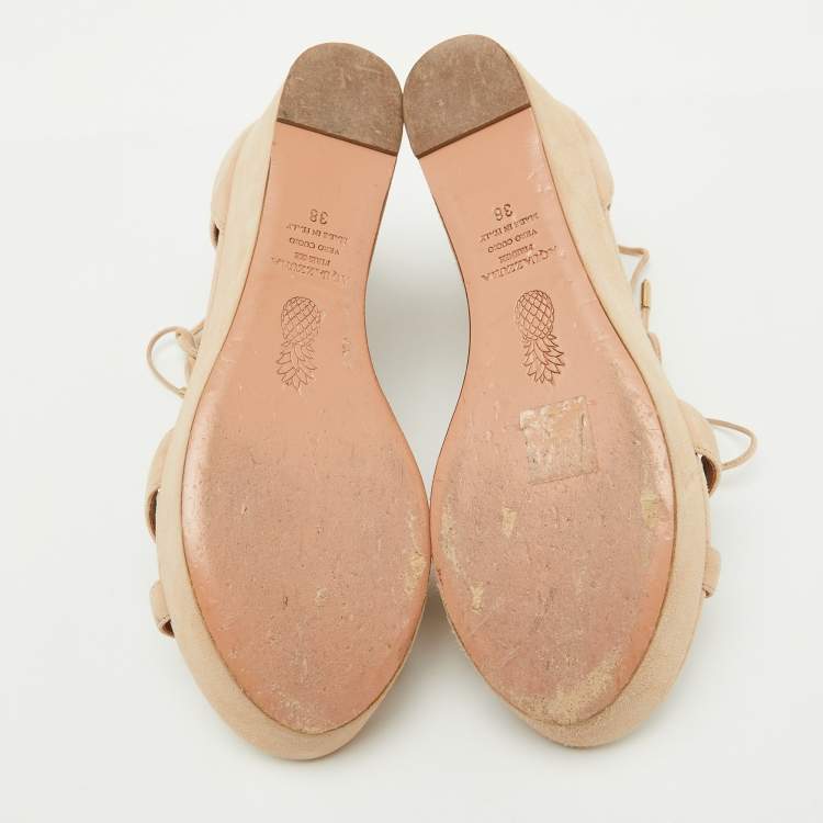 Pre Owned Aquazzura Beige Suede Beverly Hills Platform Sandals Size 38