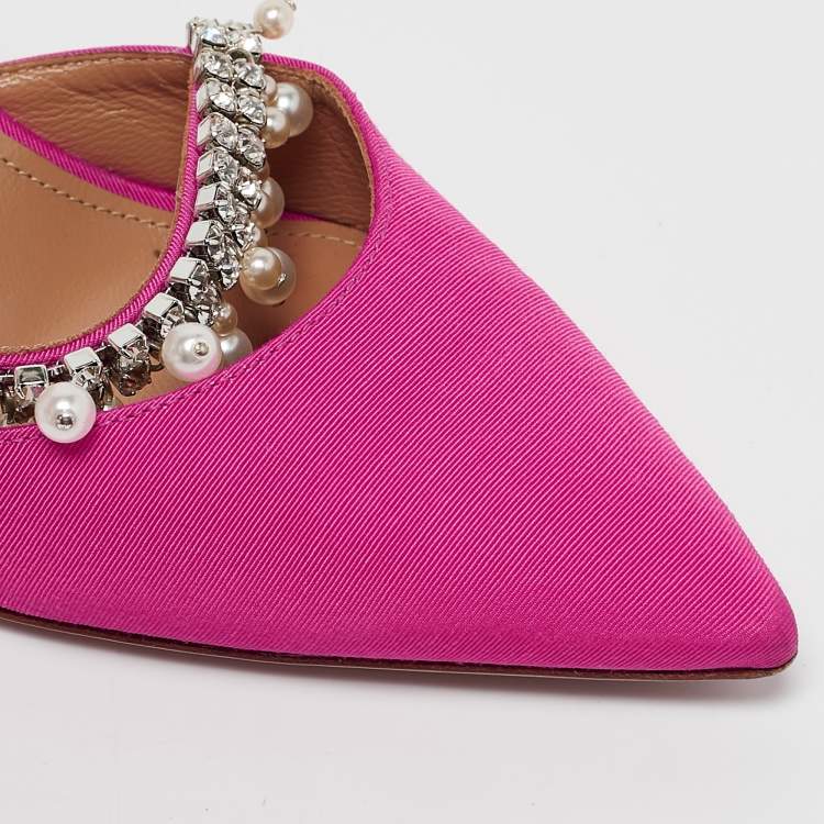 Pre Owned Aquazzura Pink Fabric Crystal Embellished Slingback Pumps Size 36