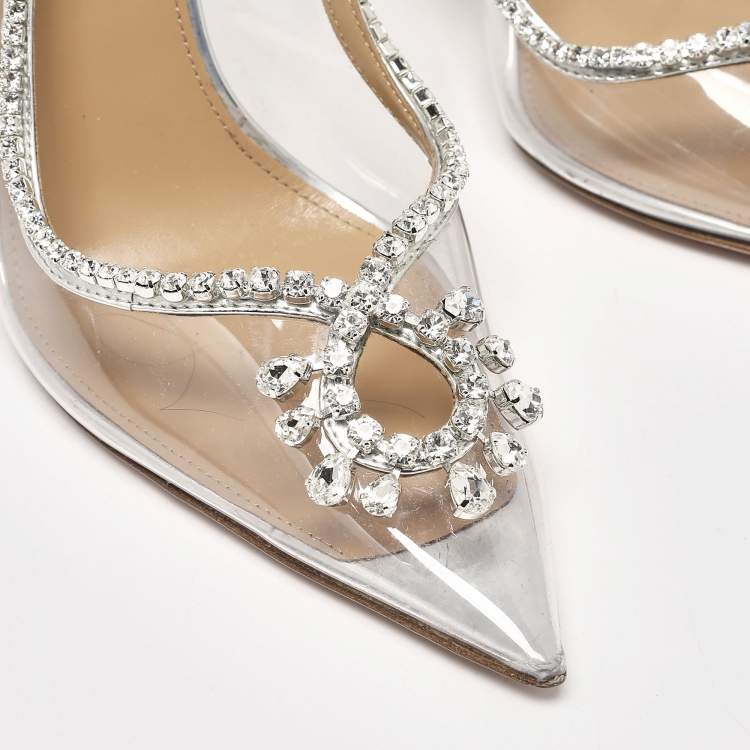 Pre Owned Aquazzura Silver/Transparent Leather and PVC Seduction Pumps Size 40.5