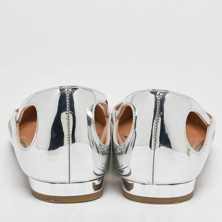 Pre Owned Aquazzura White/Silver Leather Cinemax Ballet Flats Size 38