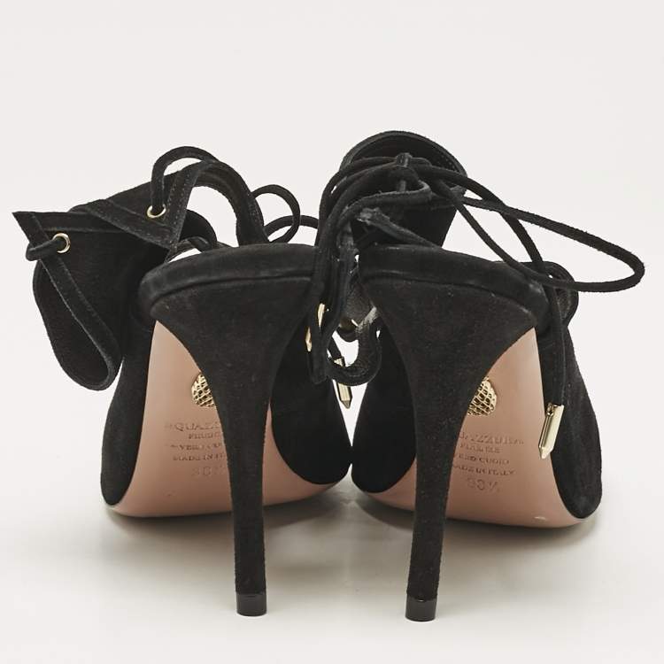 Pre Owned Aquazzura Black Suede Sexy Thing Ankle Strap Sandals Size 38.5