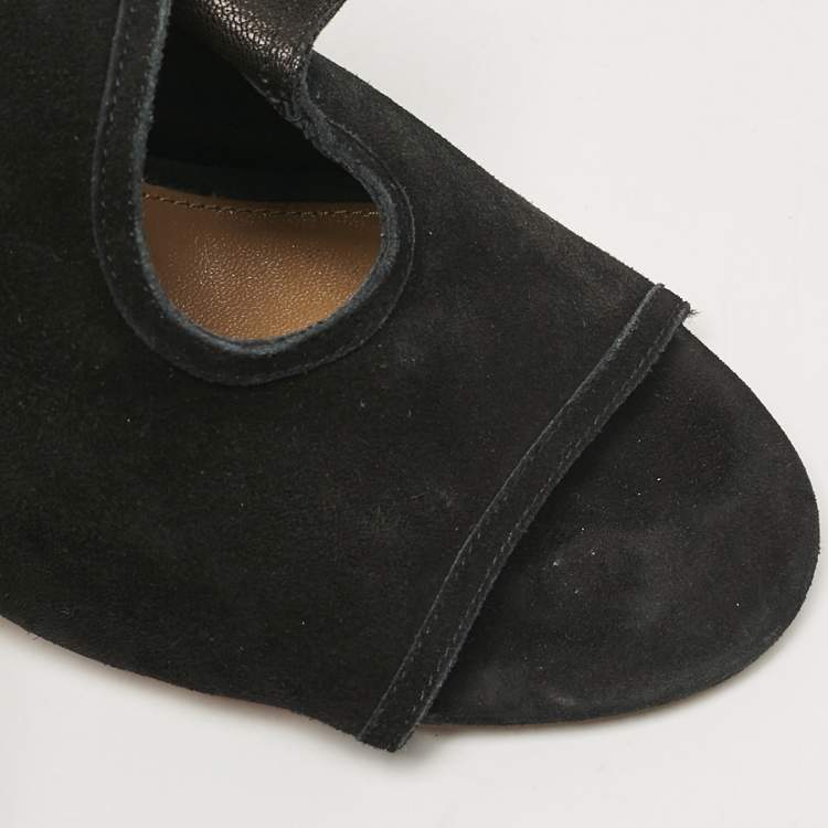 Pre Owned Aquazzura Black Suede Sexy Thing Ankle Strap Sandals Size 38.5