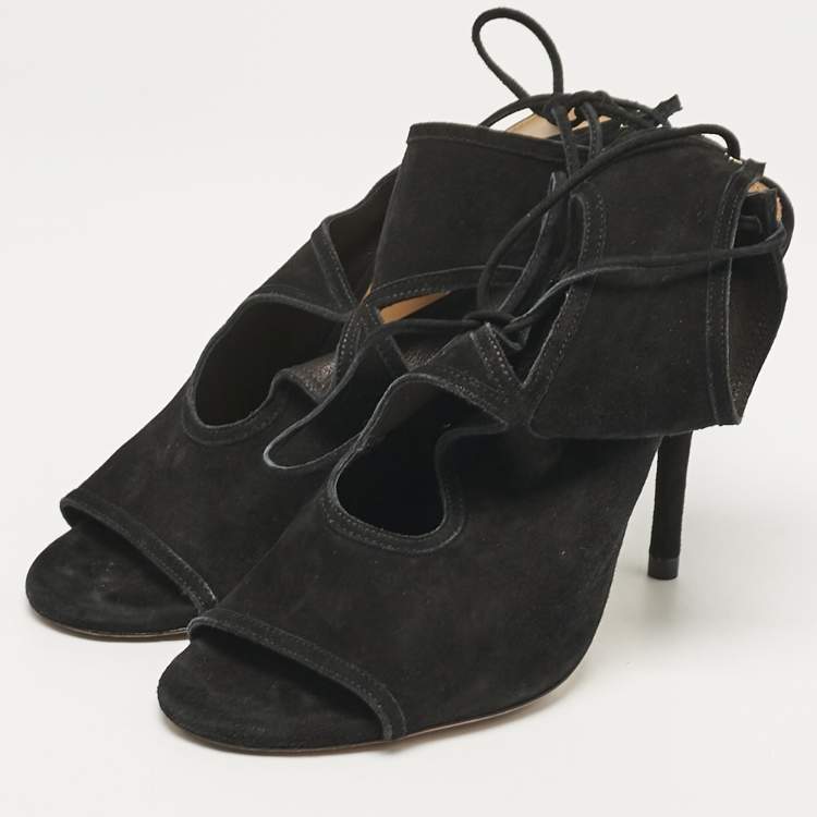 Pre Owned Aquazzura Black Suede Sexy Thing Ankle Strap Sandals Size 38.5