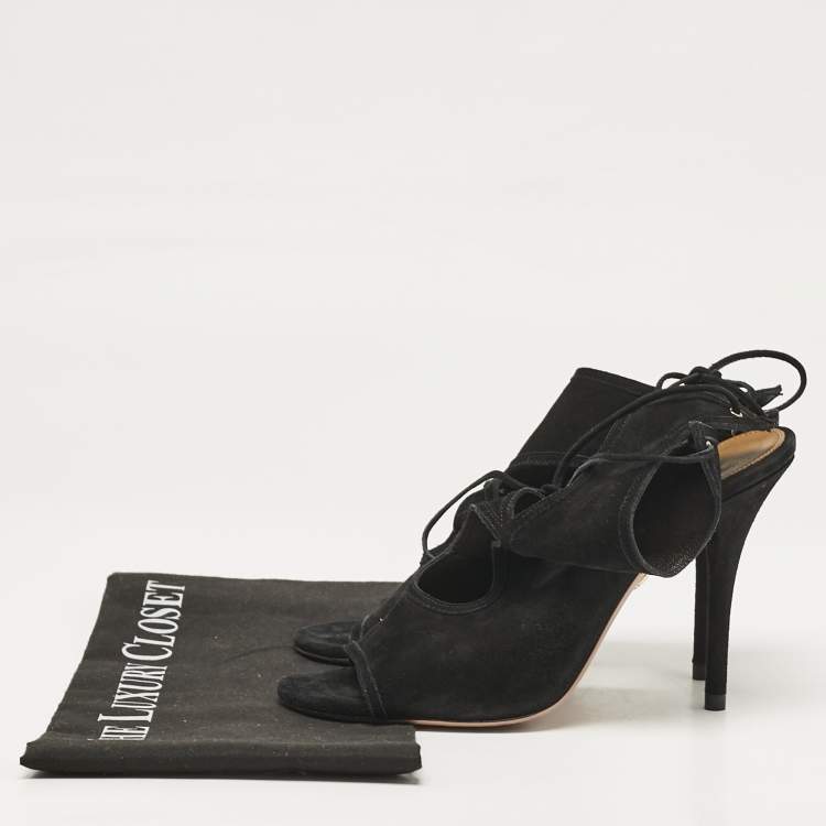Pre Owned Aquazzura Black Suede Sexy Thing Ankle Strap Sandals Size 38.5