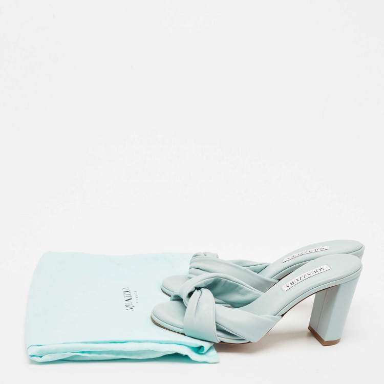 Pre Owned Aquazzura Blue Knotted Leather Olie Slide Sandals Size 36.5