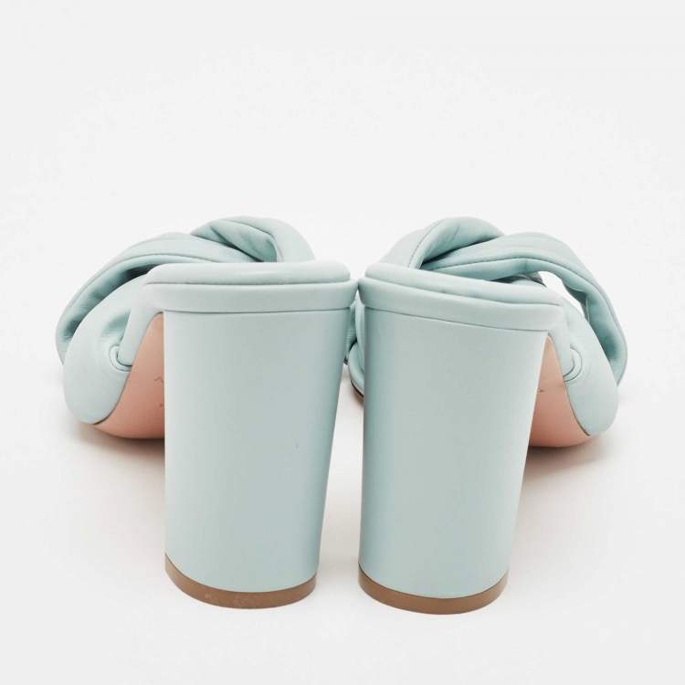 Pre Owned Aquazzura Blue Knotted Leather Olie Slide Sandals Size 36.5