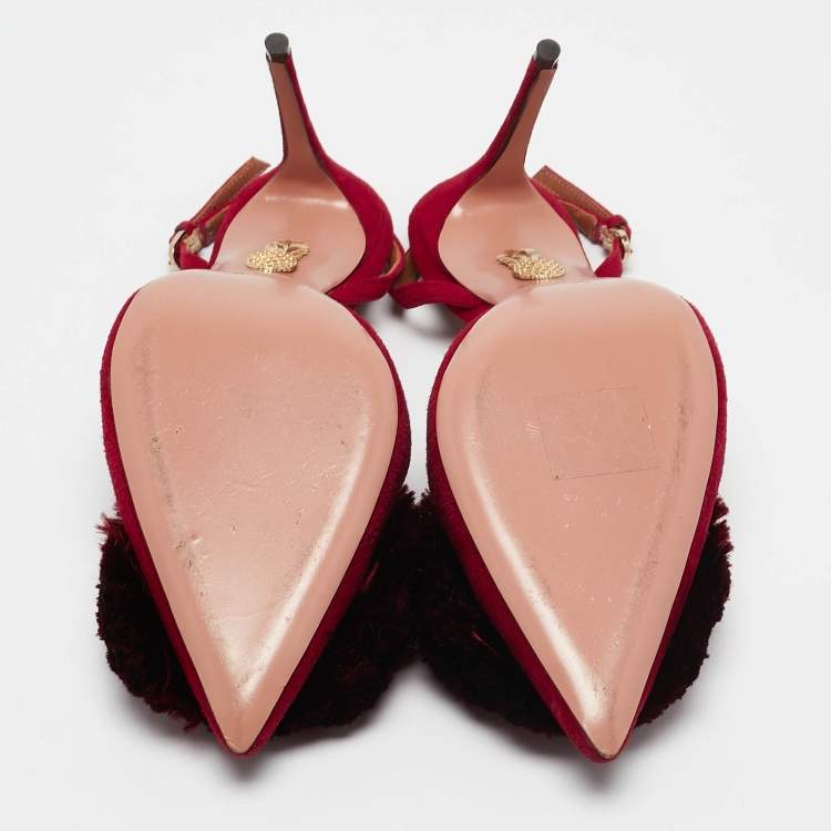مملوكة مسبقًا Aquazzura Red Suede Powder Puff Slingback Sandals Size 36