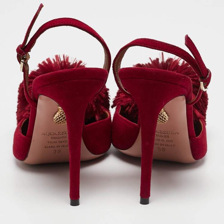 مملوكة مسبقًا Aquazzura Red Suede Powder Puff Slingback Sandals Size 36