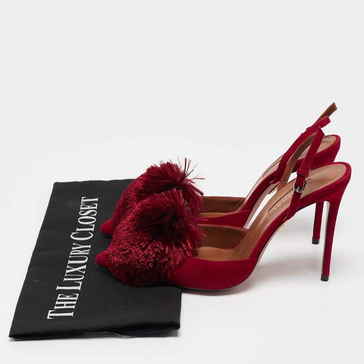 مملوكة مسبقًا Aquazzura Red Suede Powder Puff Slingback Sandals Size 36