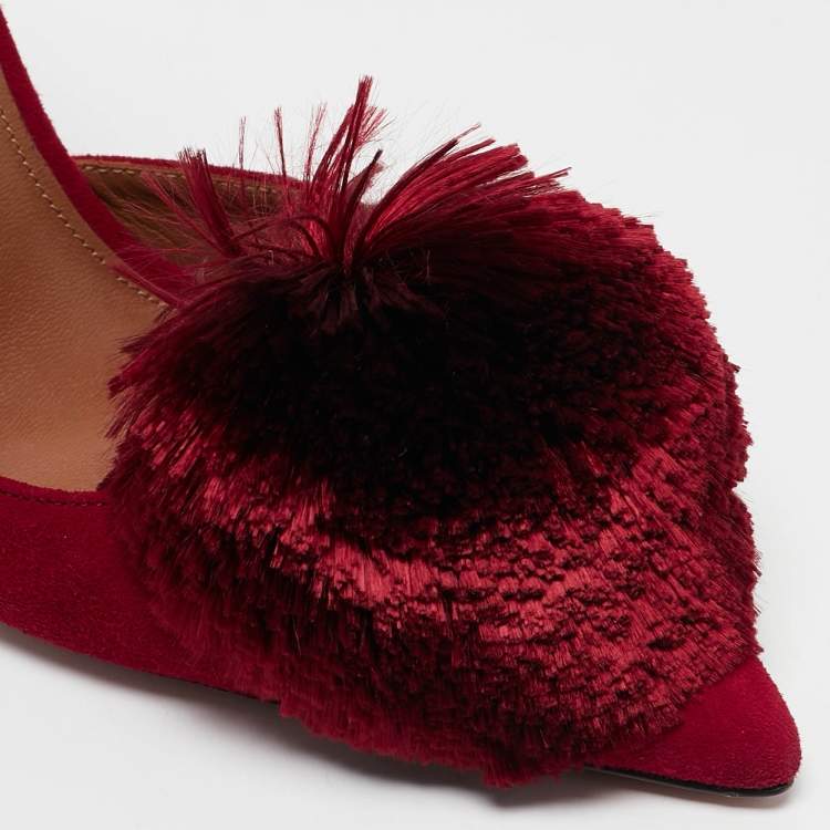 مملوكة مسبقًا Aquazzura Red Suede Powder Puff Slingback Sandals Size 36