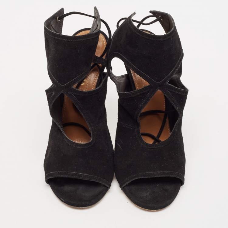 Pre Owned Aquazzura Black Suede Sexy Thing Sandals Size 36