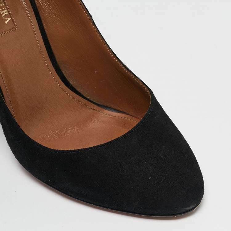 Pre Owned Aquazzura Black Suede Alix Ankle Strap Pumps Size 37