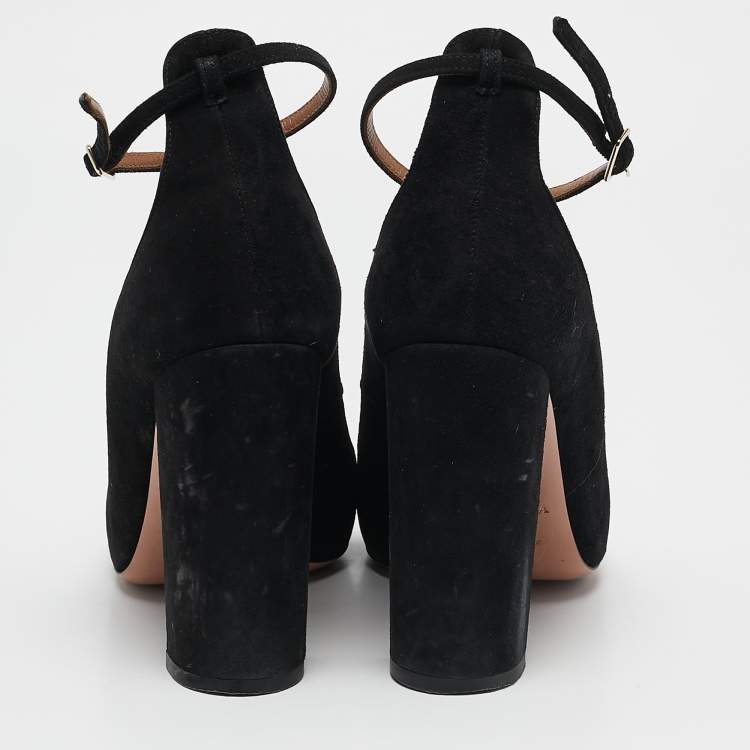 Pre Owned Aquazzura Black Suede Alix Ankle Strap Pumps Size 37