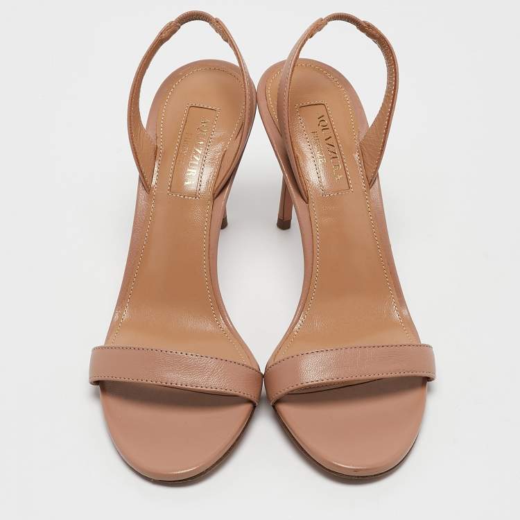 Pre Owned Aquazzura Beige Leather So Nude Slingback Sandals Size 35
