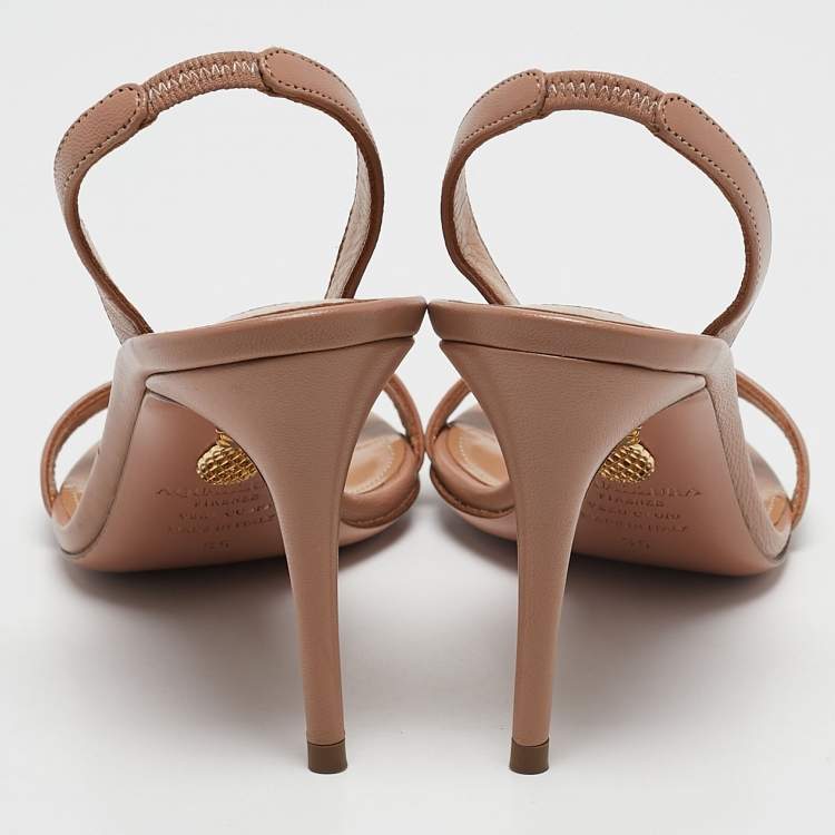 Pre Owned Aquazzura Beige Leather So Nude Slingback Sandals Size 35