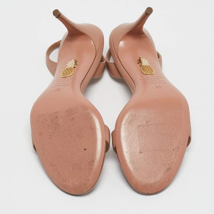 Pre Owned Aquazzura Beige Leather So Nude Slingback Sandals Size 35