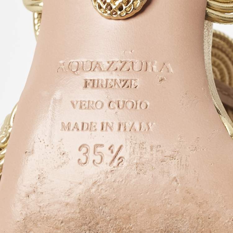 Pre Owned Aquazzura Gold Leather Ankle Strap Sandals Size 35.5