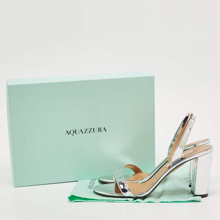 Pre Owned Aquazzura Silver Leather So Nude Slingback Sandals Size 39.5