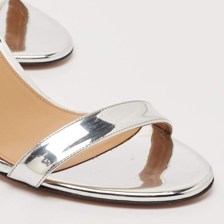 Pre Owned Aquazzura Silver Leather So Nude Slingback Sandals Size 39.5
