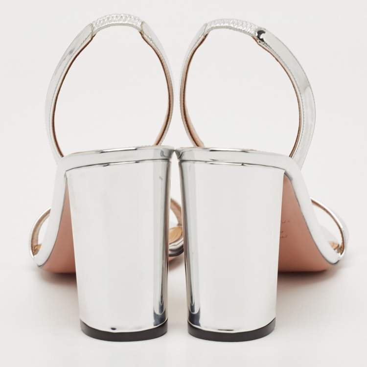 Pre Owned Aquazzura Silver Leather So Nude Slingback Sandals Size 39.5