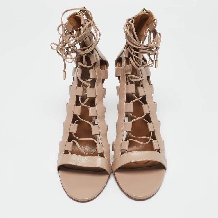 Pre Owned Aquazzura Beige Leather Amazon Gladiator Sandals Size 42