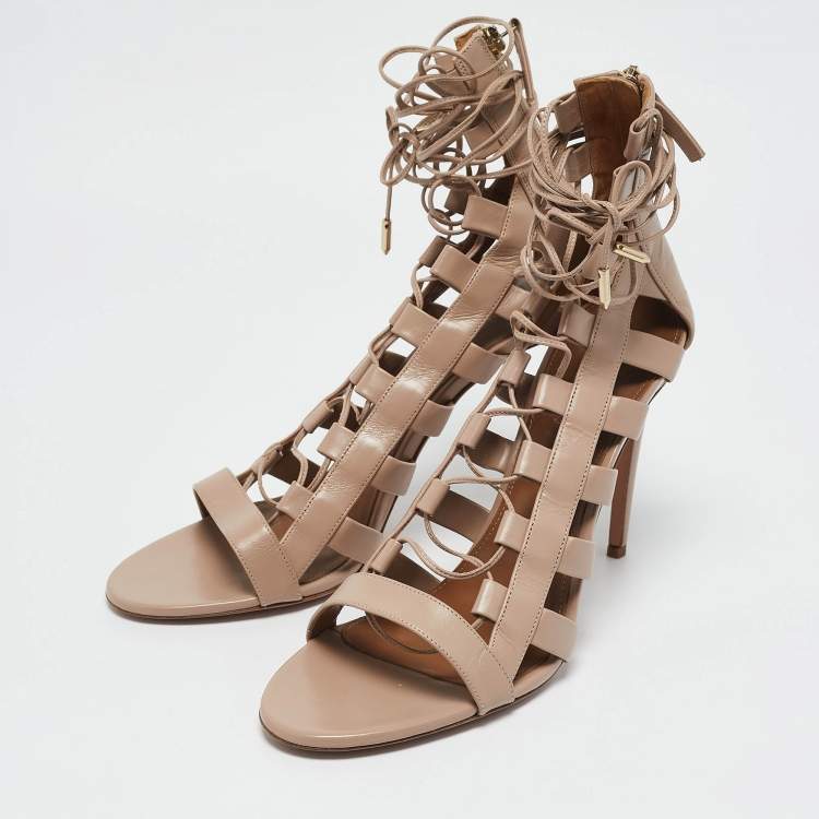 Pre Owned Aquazzura Beige Leather Amazon Gladiator Sandals Size 42