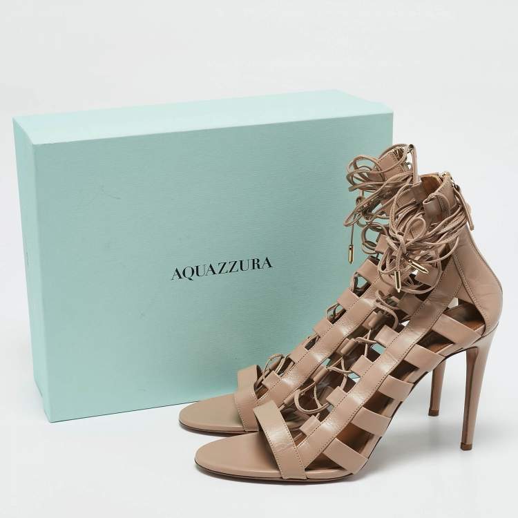Pre Owned Aquazzura Beige Leather Amazon Gladiator Sandals Size 42