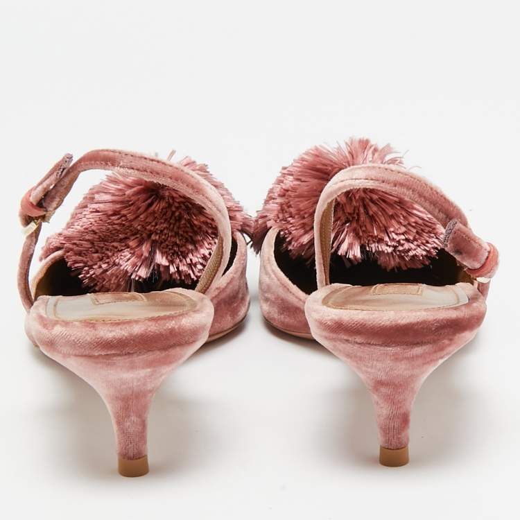 Pre Owned Aquazzura Pink Velvet Powder Puff Slingback Pumps Size 36.5