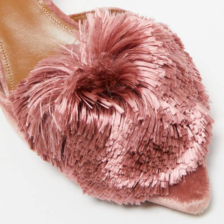 Pre Owned Aquazzura Pink Velvet Powder Puff Slingback Pumps Size 36.5