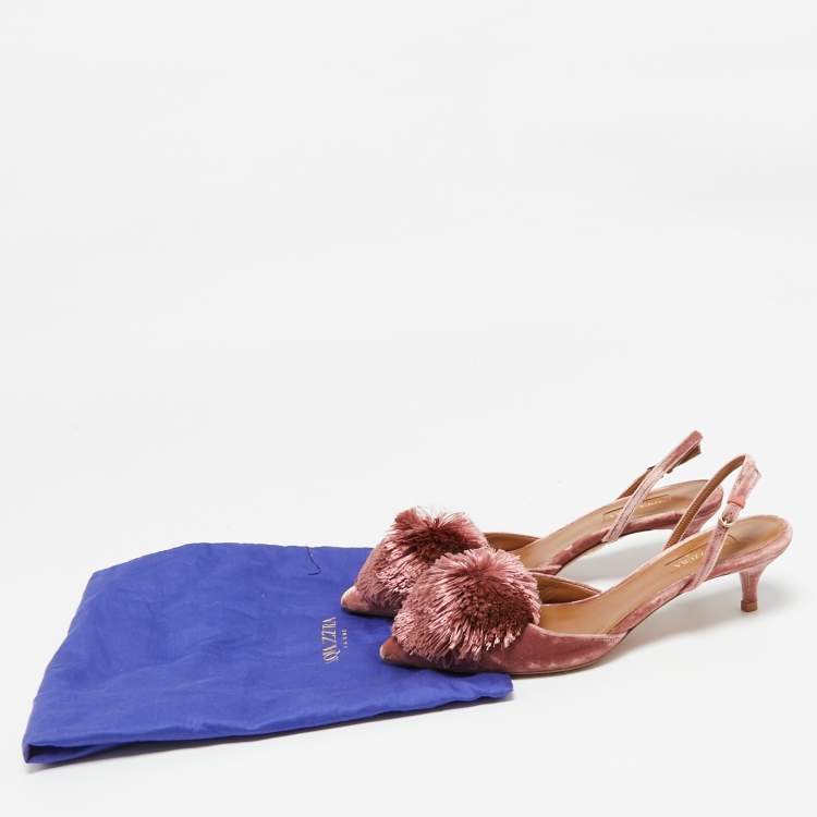 Pre Owned Aquazzura Pink Velvet Powder Puff Slingback Pumps Size 36.5