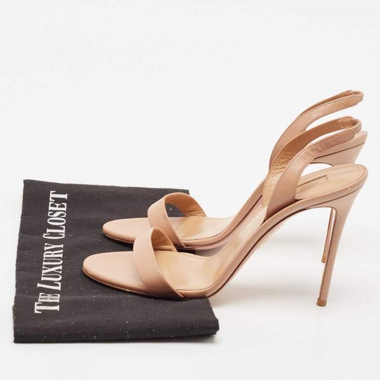 Pre Owned Aquazzura Beige Leather So Nude Slingback Sandals Size 38.5