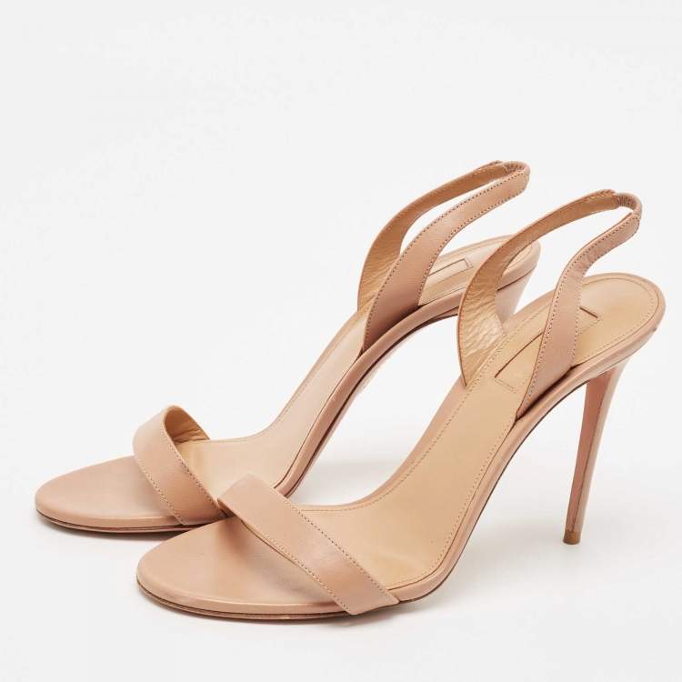 Pre Owned Aquazzura Beige Leather So Nude Slingback Sandals Size 38.5