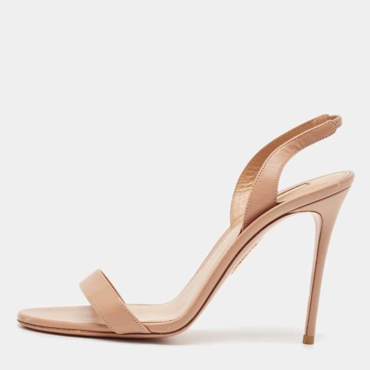 Pre Owned Aquazzura Beige Leather So Nude Slingback Sandals Size 38.5
