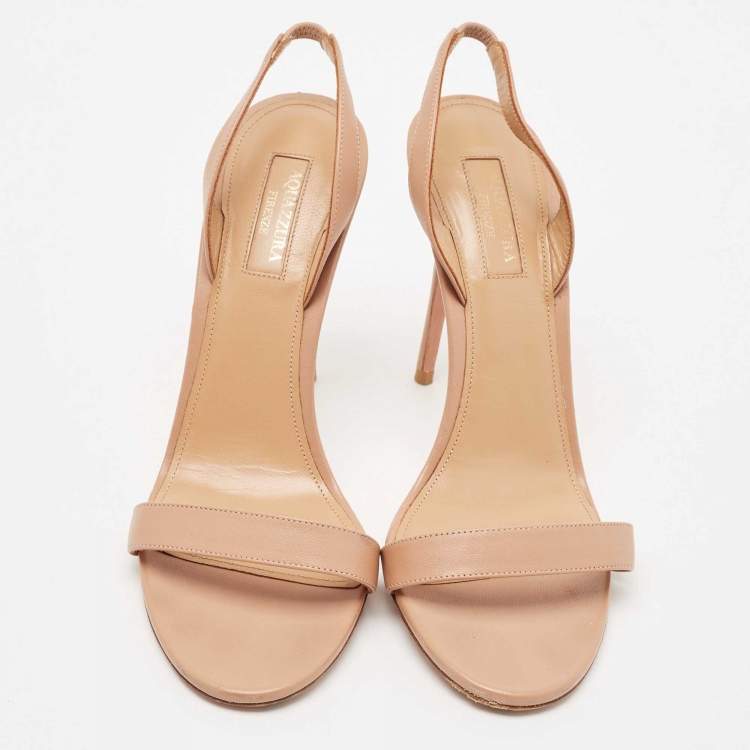 Pre Owned Aquazzura Beige Leather So Nude Slingback Sandals Size 38.5