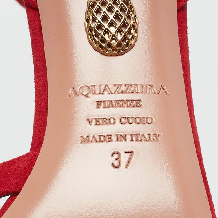 Pre Owned Aquazzura Red Suede Passion Ankle Strap Sandals Size 37