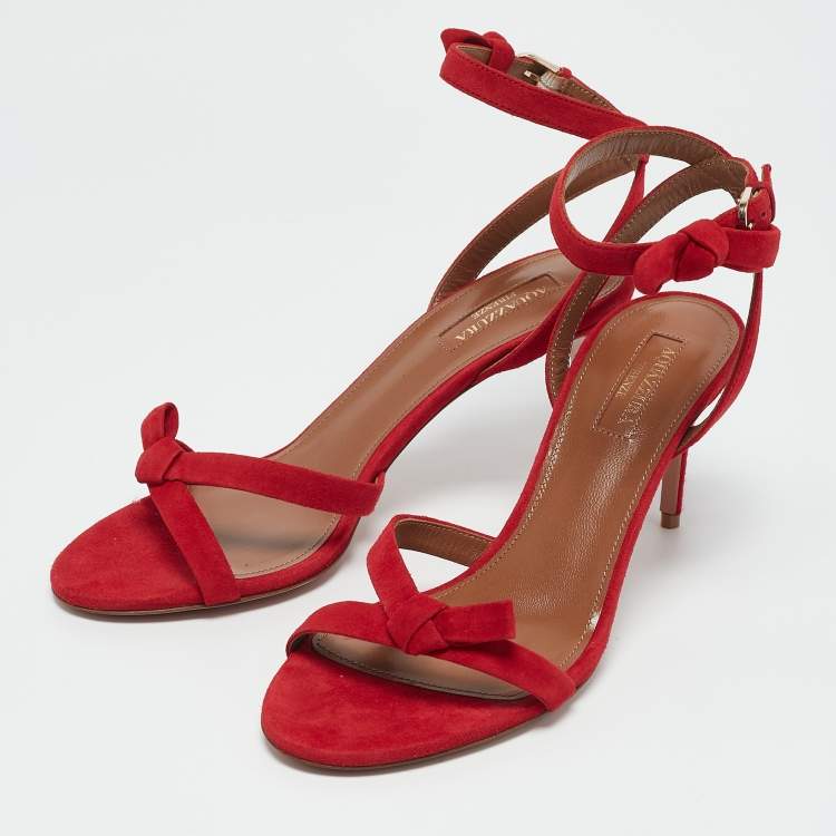 Pre Owned Aquazzura Red Suede Passion Ankle Strap Sandals Size 37
