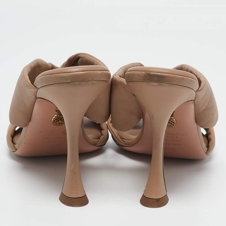 Pre Owned Aquazzura Brown Leather Twist Slide Sandals Size 39.5 