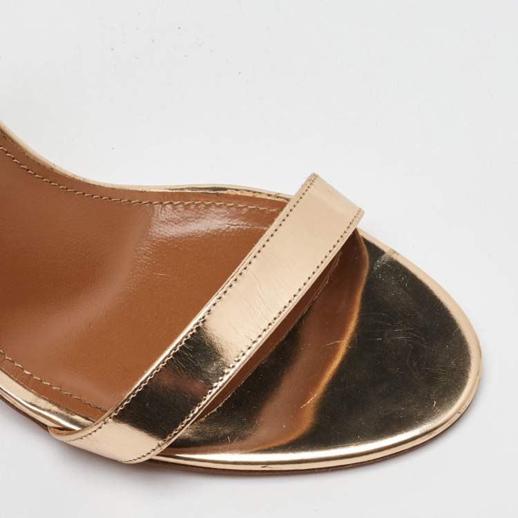Pre Owned Aquazzura Gold Leather Linda Ankle Strap Sandals Size 38