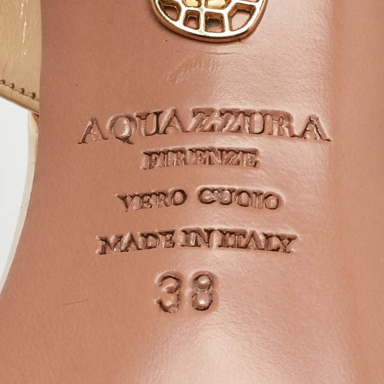 Pre Owned Aquazzura Gold Leather Linda Ankle Strap Sandals Size 38